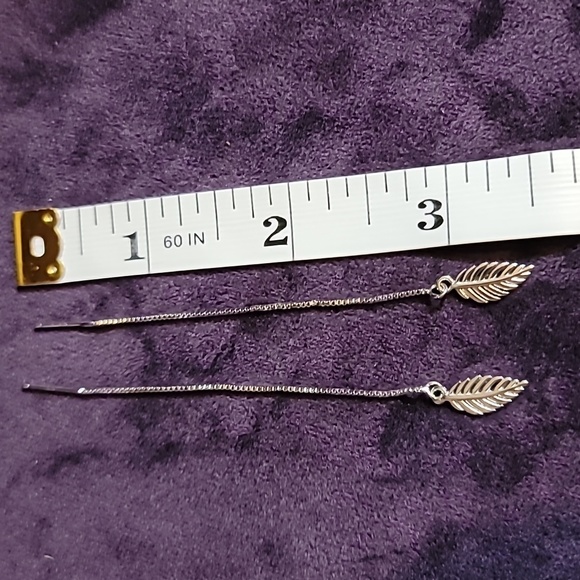 Sterling leaf thread earrings - Picture 4 of 4